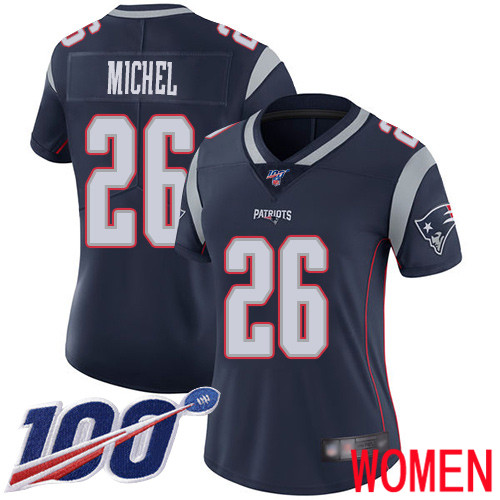 New England Patriots Football #26 100th Season Limited Navy Blue Women Sony Michel Home NFL Jersey->women nfl jersey->Women Jersey